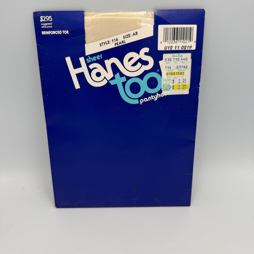 Vintage 1990 Hanes Too Sheer Pantyhose Pearl Reinforced Toe Size AB Style 116